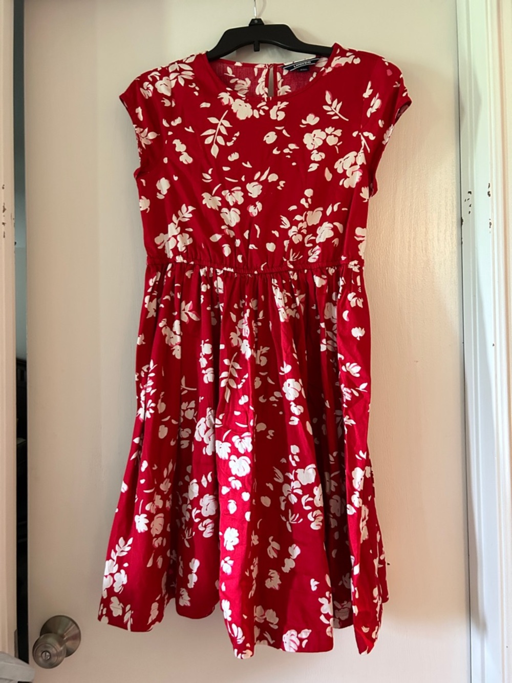 Lands' End Red Floral Cap-Sleeve Fit-and-Flare Dress